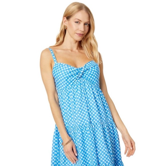 NWT Lilly Pulitzer Shylee Cotton Maxi Dress Boca Blue Gingham Women’s 10 Summer - Picture 3 of 4